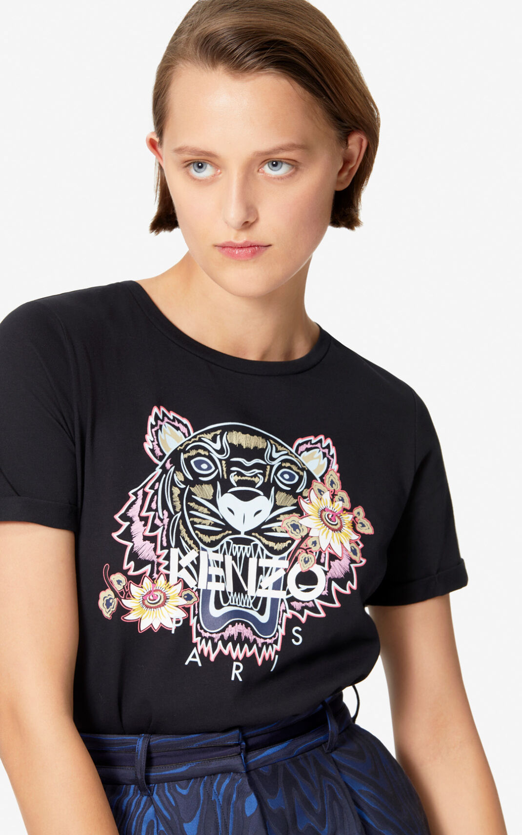 T Shirt Kenzo Passion Flower Tiger Femme Noir | ICUH-68342